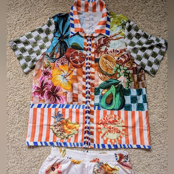 NWOT XL Women's 2 Piece Pajama Lounge Set, Tropical Paradise Pattern - Picture 3 of 14